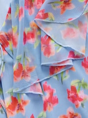 Blue Floral Occasion Mesh Cape Maxi Dress - Image 3 of 4