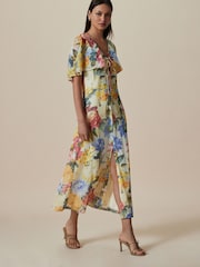 Yellow Floral Occasion Mesh Cape Maxi Dress - Image 1 of 4