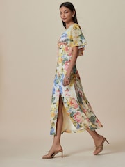 Yellow Floral Occasion Mesh Cape Maxi Dress - Image 2 of 4