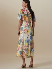 Yellow Floral Occasion Mesh Cape Maxi Dress - Image 3 of 4