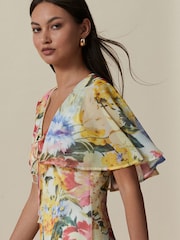 Yellow Floral Occasion Mesh Cape Maxi Dress - Image 4 of 4
