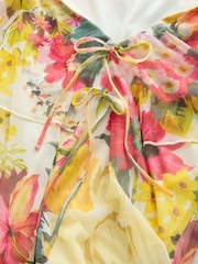 Yellow Floral Occasion Mesh Cape Maxi Dress - Image 6 of 8
