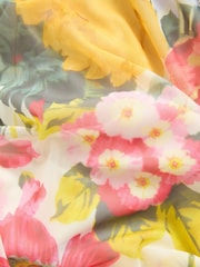 Yellow Floral Occasion Mesh Cape Maxi Dress - Image 8 of 8