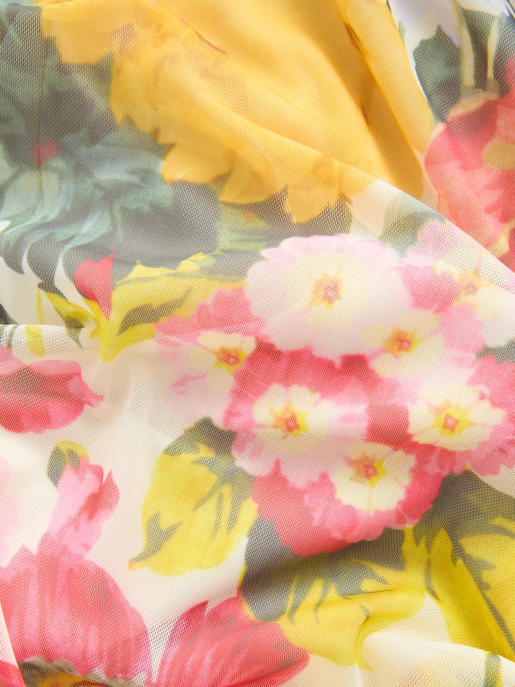 Yellow Floral Occasion Mesh Cape Maxi Dress - Image 8 of 8