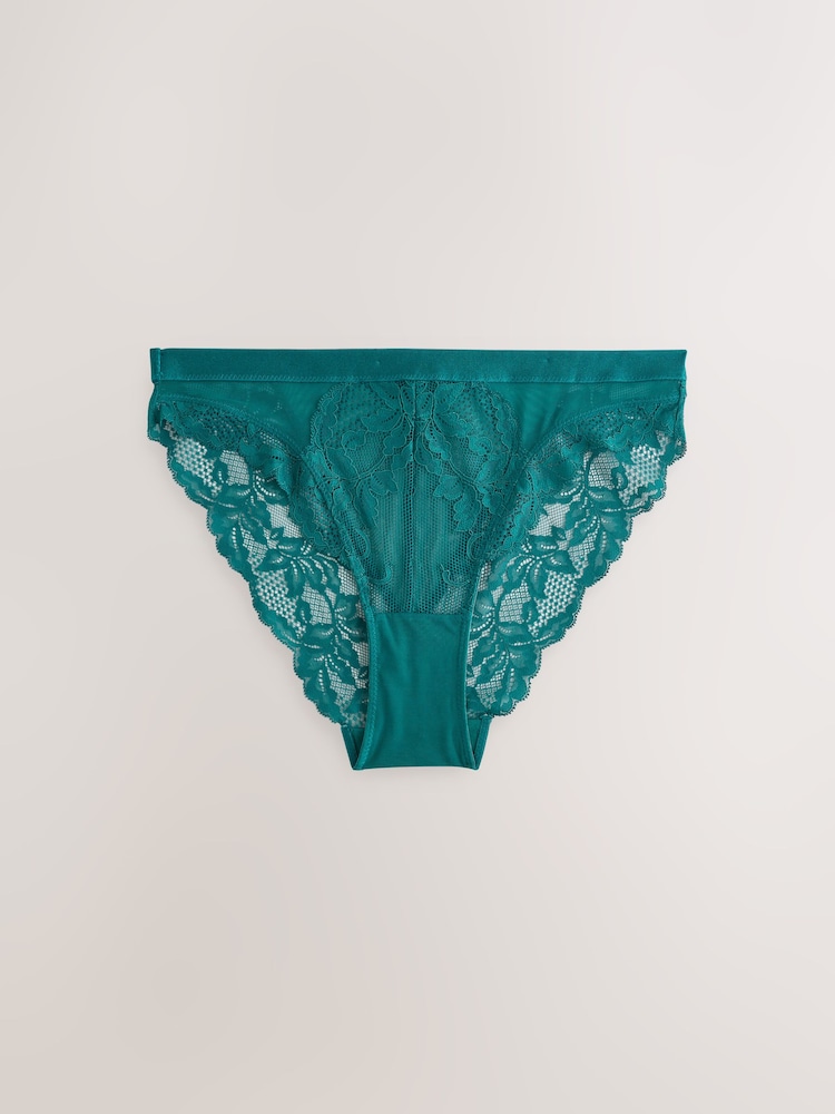 Green/Neutral High Leg Lace Knickers 2 Pack - Image 2 of 10