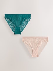 Green/Neutral High Leg Lace Knickers 2 Pack - Image 6 of 10