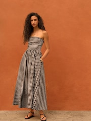 Black/White Gingham Seersucker Bandeau Midi Summer Dress - Image 1 of 3