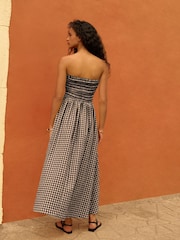 Black/White Gingham Seersucker Bandeau Midi Summer Dress - Image 2 of 3