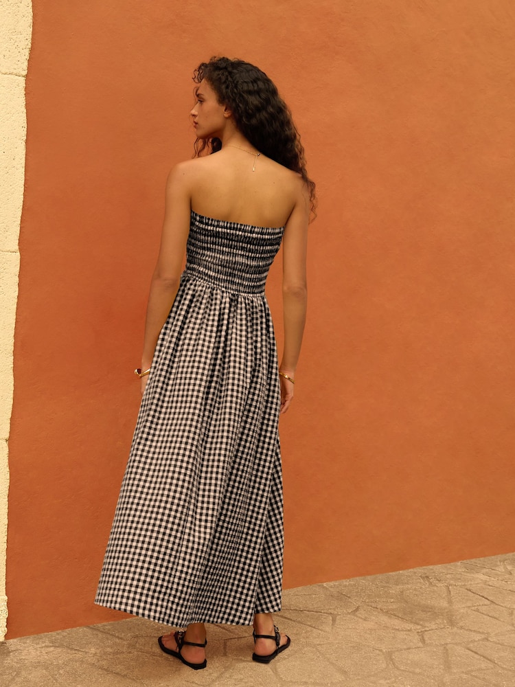 Black/White Gingham Seersucker Bandeau Midi Summer Dress - Image 2 of 3