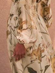 Pastel Green Floral N.Premium Tie Neck Waisted Occasion Dress - Image 4 of 4