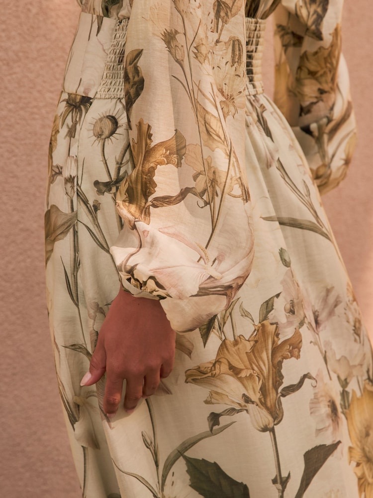 Pastel Green Floral N.Premium Tie Neck Waisted Occasion Dress - Image 4 of 4