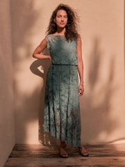 Azul empoeirado - Maxi dress drapeado com detalhes em renda para ocasiões especiais - Imagem 2 de 8