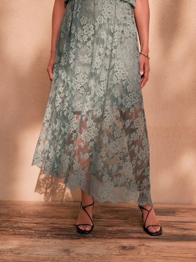 deme by gabriella dress blue Laila & Lyra Pascalle Jacquard Midi Dress with Brooch Dusty Blue