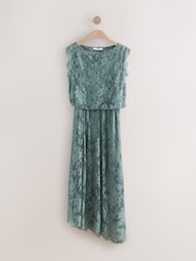 Azul empoeirado - Maxi dress drapeado com detalhes em renda para ocasiões especiais - Imagem 6 de 8