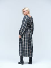 Khaki Green Check - Long Sleeve Bow Front Midi Dress - Imagem 3 de 7
