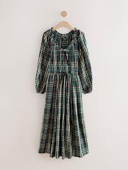 Khaki Green Check - Long Sleeve Bow Front Midi Dress - Imagem 5 de 7