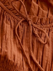 Rust Brown Balloon Sleeve Seersucker Midi Dress - Image 6 of 7