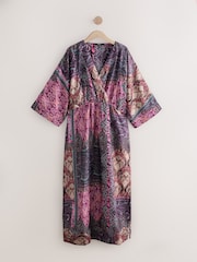 Pink & Purple Paisley Print Kimono Sleeve Waisted Midi Dress - Image 1 of 3