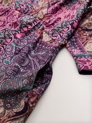 Pink & Purple Paisley Print Kimono Sleeve Waisted Midi Dress - Image 2 of 3