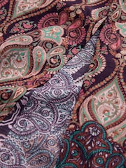 Pink & Purple Paisley Print Kimono Sleeve Waisted Midi Dress - Image 3 of 3