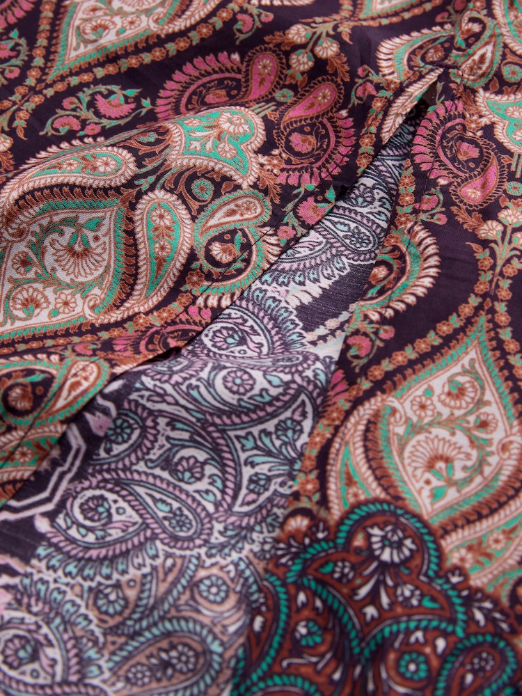 Pink & Purple Paisley Print Kimono Sleeve Waisted Midi Dress - Image 3 of 3