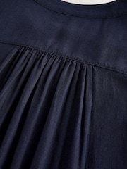 Navy Blue V-Neck Midi Dress with Linen - Image 2 of 3