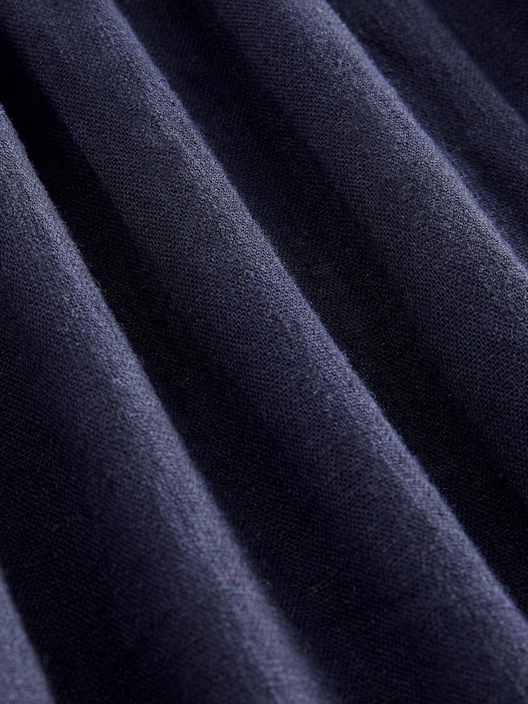 Navy Blue V-Neck Midi Dress with Linen - Image 3 of 3