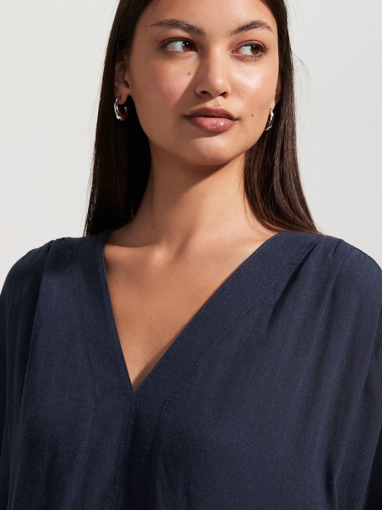 Buy Navy Blue V-Neck Midi Dress with Linen from Next USA