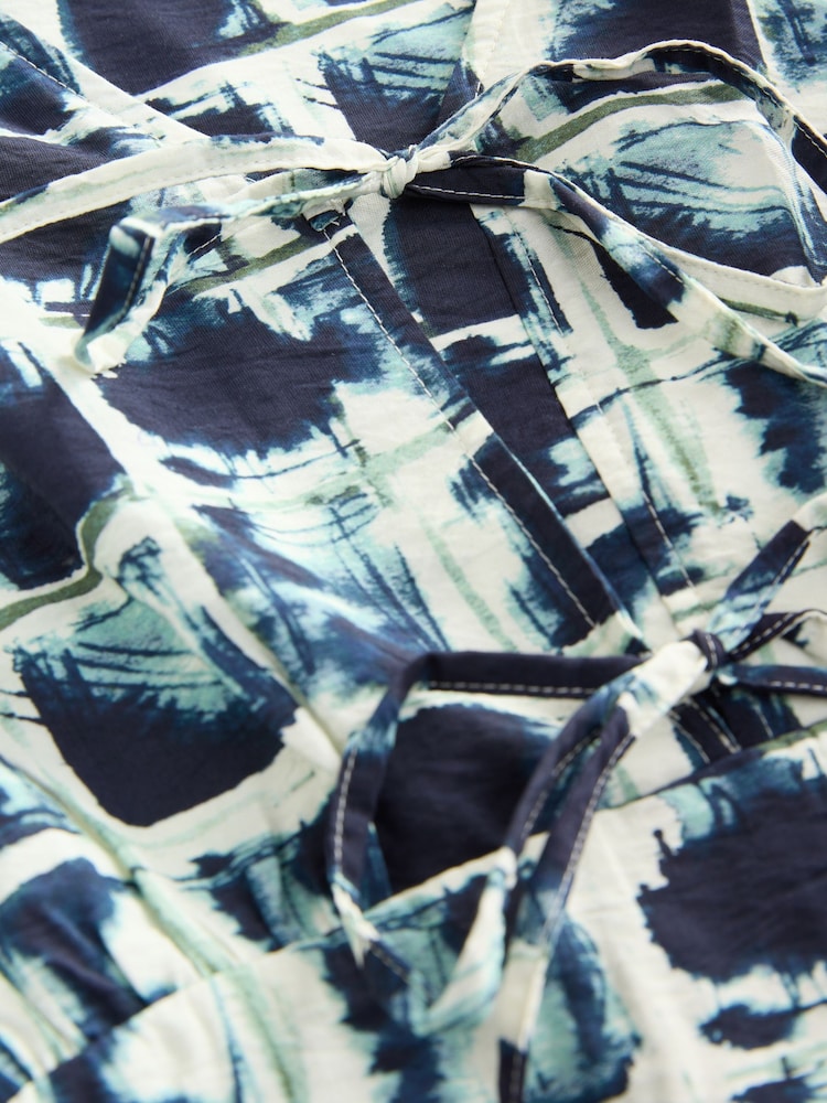 Black White Tile Print Long Sleeve Tie Front Midi Dress - Image 3 of 3