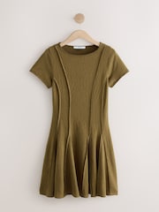 Khaki Green Jersey Seam Detail Mini Dress - Image 1 of 3