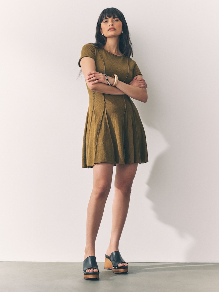 Khaki Green Jersey Seam Detail Mini Dress - Image 2 of 7 Khaki Green Jersey Seam Detail Mini Dress - Image 2 of 7