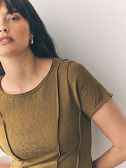 Khaki Green Jersey Seam Detail Mini Dress - Image 4 of 7