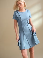 Chambray Blue Jersey Seam Detail Mini Dress - Image 1 of 5
