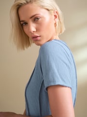 Chambray Blue Jersey Seam Detail Mini Dress - Image 2 of 5