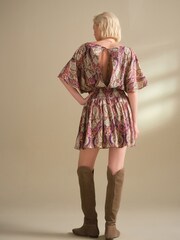 Pink/Purple Paisly Print - Shirred Waist Playsuit - Slika 3 iz 8