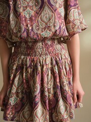 Pink/Purple Paisly Print - Shirred Waist Playsuit - Slika 4 iz 8