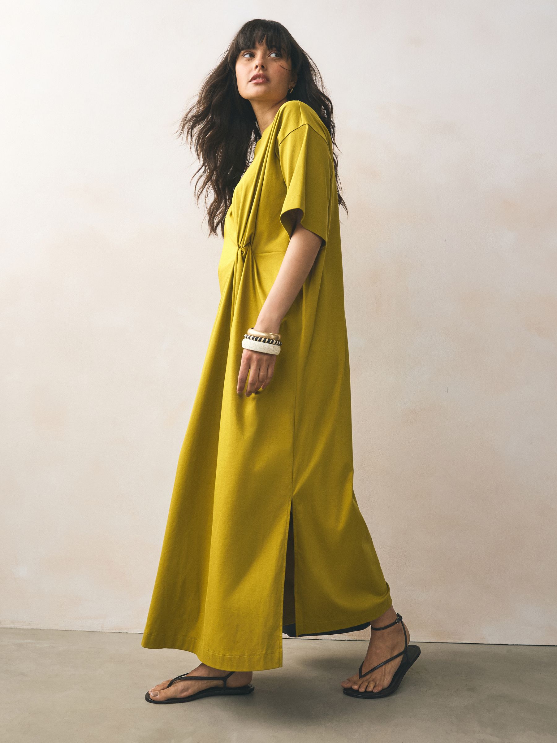 Olive Green Short Sleeve T-Shirt Twist Midi Dress