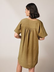 Khakigrün - Kaftan-Minikleid aus Leinen - Bild 2 von 6