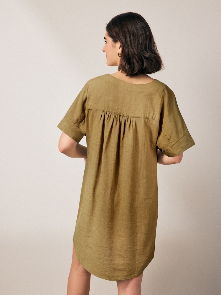 Khakigrün - Kaftan-Minikleid aus Leinen - Bild 2 von 6