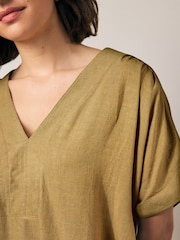 Khakigrün - Kaftan-Minikleid aus Leinen - Bild 3 von 6