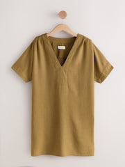 Khakigrün - Kaftan-Minikleid aus Leinen - Bild 4 von 6