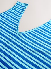 Blue Stripe 100% Cotton V-Neck Jersey Mini Summer Dress - Image 3 of 3