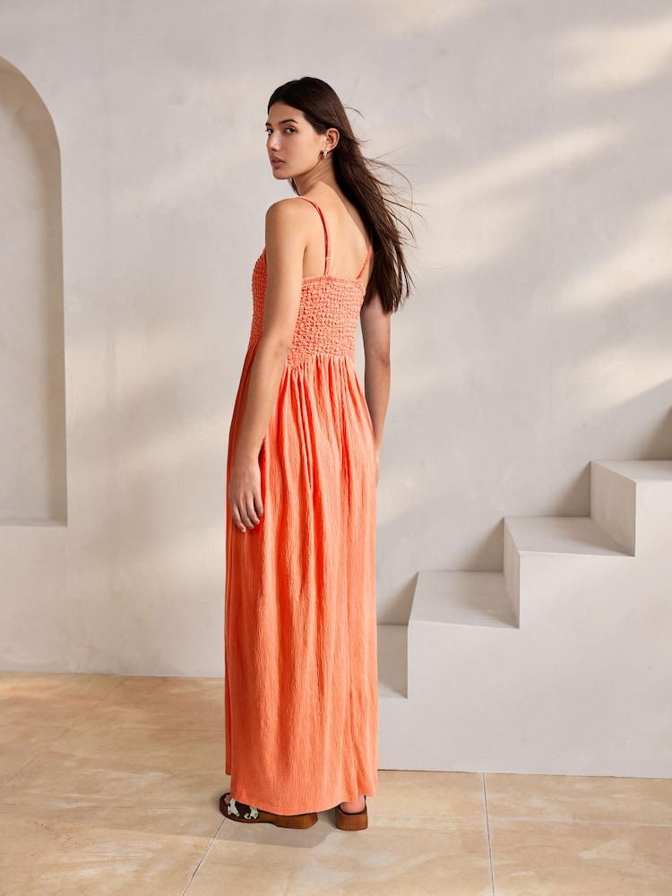 Bright Orange Strappy Shirred Jersey Maxi Dress - Image 2 of 6
