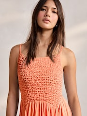 Bright Orange Strappy Shirred Jersey Maxi Dress - Image 3 of 6