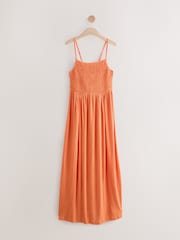 Bright Orange Strappy Shirred Jersey Maxi Dress - Image 4 of 6