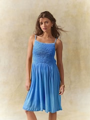 Pastel Blue Strappy Textured Jersey Mini Dress - Image 1 of 6