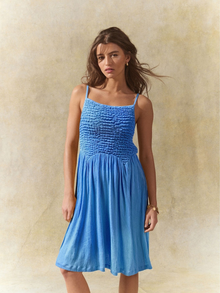Pastel Blue Strappy Textured Jersey Mini Dress - Image 1 of 6