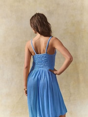 Pastel Blue Strappy Textured Jersey Mini Dress - Image 3 of 6