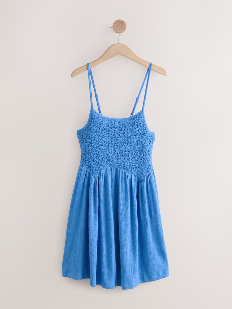 Pastel Blue Strappy Textured Jersey Mini Dress - Image 4 of 6