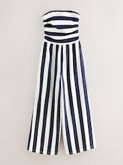 Navy Blue & White Stripe Bandeau Jersey 100% Cotton Jumpsuit - Image 1 of 3